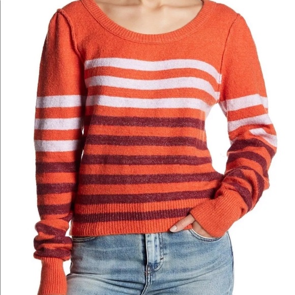Free People Striped Cropped Quarter Zip Sweater